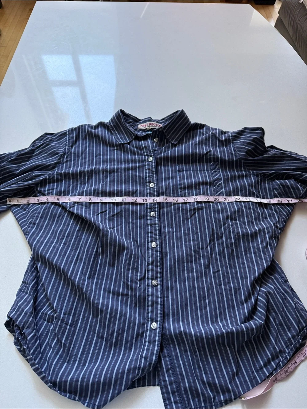 Free People Navy Striped Button-Down Shirt, Oversized, Dolman Sleeve Relaxed Fit